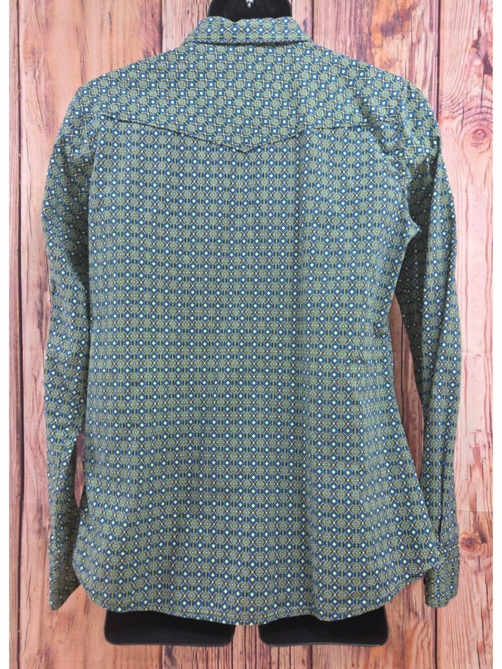 Cinch Womens Long Sleeve Diamond Print Western Shirt Medium Blue/Green - Picture 2 of 7